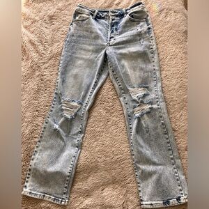 Grace & Lace size 4 Premium high waisted, distressed light wash Mom jeans